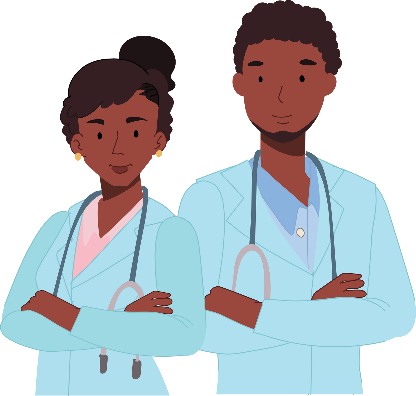 African American Doctor. hospital staff. male and female medical workers.